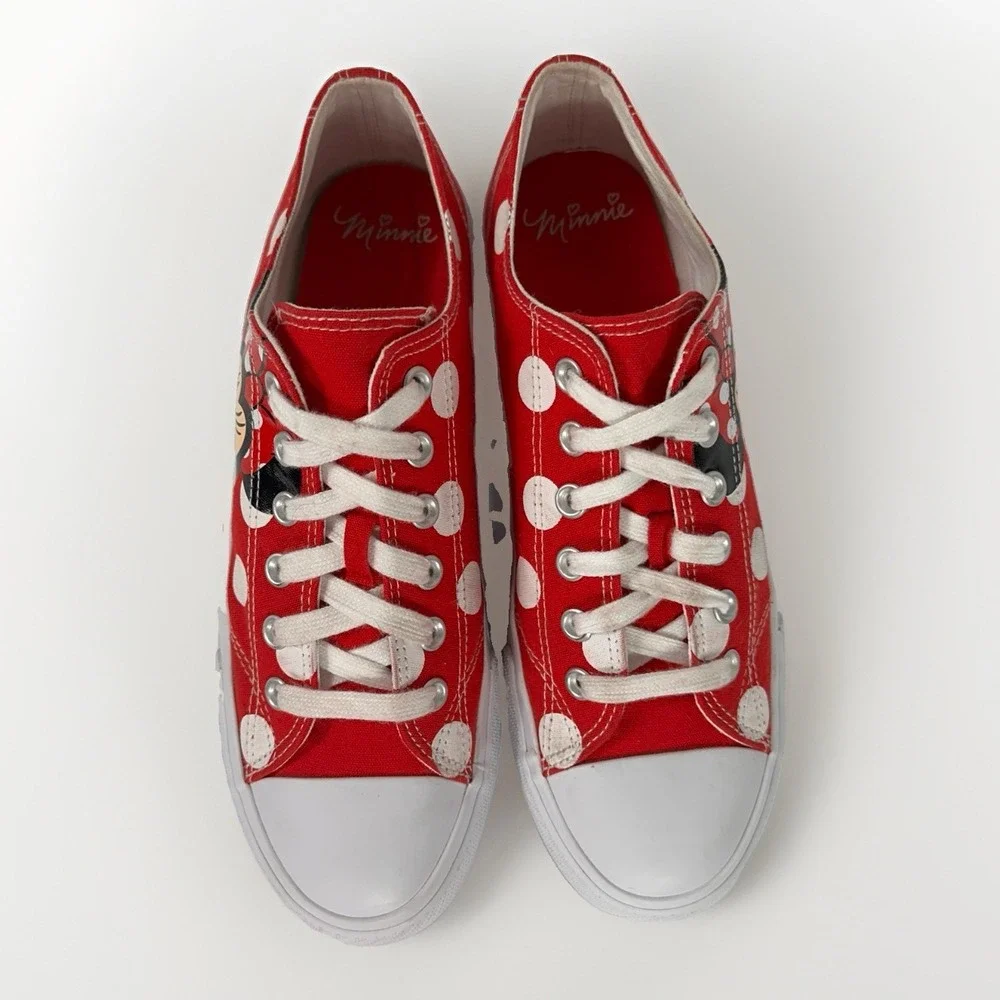 Disney Minnie Mouse Low Top Court Canvas Lace Up Polka Dot Red Sneaker Shoes 11